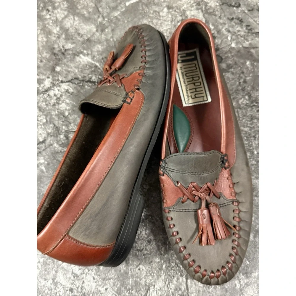 J. Murphy Men's Tassel Moc-Toe Loafer Slip-On Colorblock Gray Brown Sz 8M